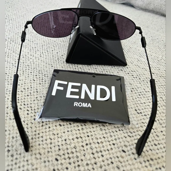 NWT FENDI Black Metal Sunglasses with Dark Oval Lenses - Picture 8 of 15